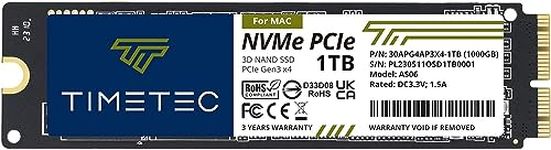 Timetec 1TB MAC SSD NVMe PCIe Gen3x4 3D NAND TLC Read Up to 1,900MB/s Compatible with Apple MacBook Air (2013-2015, 2017), MacBook Pro (2013-2015), iMac (2013-2019), Mac Pro (2013), Mac Mini (2014)