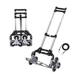 TOPWAY Folding Trolley Aluminium Stairs Climbing Foldable Hand Truck Cart Sack Barrow 70kg Loading Capacity Adjustable Height with 6-Wheels & Cord for Indoor Outdoor Travel Shopping