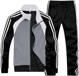 Sun Lorence Men's Athletic Running Tracksuit Set Casual Full Zip Jogging Sweat Suit (XX-Large, GreyBlack)