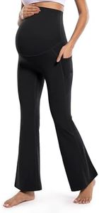 POSHDIVAH Women's Maternity Flare Leggings Over The Belly Pregnancy Workout Active Yoga Lounge Bootcut Pants with Pockets Black XX-Large