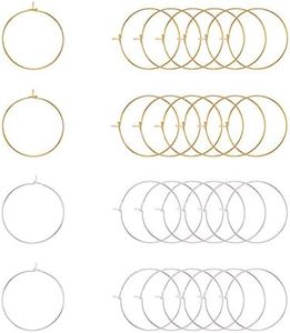 PH PandaHall Round Hoop Earrings,100 pcs 2 Colors 25mm(1 Inch) Brass Wire Hoops Wine Glass Charm Rings Beading Hoop for DIY Craft MakingDecoration Party Favors, Golden/Silver