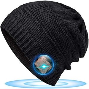 Regali Natale Originali Cappello Bluetooth - Idee Regalo Donna Uomo Beanie Bluetooth Musica Berretto, Idee Regali Natale Uomo/ Donna/Ragazza, Cappello Sportivo da Esterno Campeggio Sci, Nero, Medium
