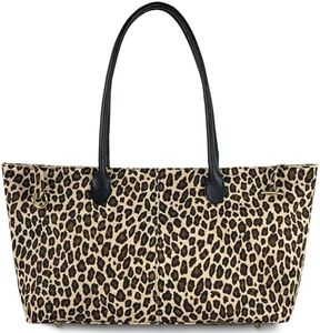 Italian Genuine Suede Tote Bag for Women with Long Handles & Relaxed Silhouette | Medium Designer Shoulder Satchel (Leopard)