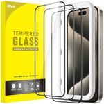 JETech Full Coverage Screen Protector for iPhone 15 Pro Max 6.7-Inch, Black Edge Tempered Glass Film with Easy Installation Tool, Case-Friendly, HD Clear, 3-Pack