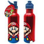 Super Mario Water Bottle (Mario Design) 700ml Metal Water Bottle, Girls Water Bottle, Boys Water Bottle, Kids Metal Water Bottle - Official Merchandise,Black