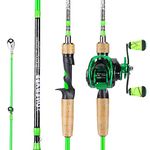 One Bass GT Spinning & Casting Reel and 2-Piece Fishing Rod Combo, Durable Graphite Rod, Ultra Light Fishing Reel for Anglers and Beginner- 6' Casting Pole with Right Handed Baitcasting Reel