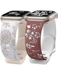 Wearlizer 2 Packs Two-Tone Bands Compatible with Apple Watch Straps 38/40/41/42mm Women, Floral Engraved Bracelet Bands for iWatch Series 10 9 8 7 6 5 4 3 2 1 SE, White/Starlight+SmokeViolet/White