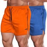 COOFANDY Men's 2 Pack Gym Workout Shorts Mesh Lightweight Bodybuilding Pants Training Running Sports Jogger with Pockets Orange/Blue