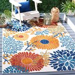 SAFAVIEH Cabana Collection 5'3" x 7'6" Cream/Red CBN832A Floral Indoor/Outdoor Non-Shedding Easy Cleaning Patio Backyard Porch Deck Mudroom Area Rug