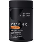 Sports Research Vitamin C 1000mg - Non-GMO Project Verified Ascorbic Acid Vitamin C Supplement for Immune Support & Antioxidant Protection | Vegan Friendly, 8 Month Supply (240 Count)