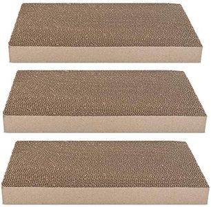 Navaris Cardboard Cat Scratcher Pads (Pack of 3) - Scratching Pad Boards Made of Reversible Corrugated Cardboard for Cats to Scratch 17" L x 9 1/2" W