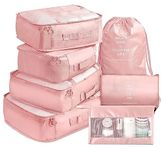 LATIQ MART 7 in 1 Foldable Nylon Packing Cubes for Clothes, Cosmetics, Underwear, Socks, Shoes Toiletry Bag Laundry Organizer Space Savers Lightweight & Waterproof Bags (Pink)