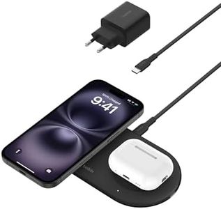 Belkin BoostCharge Pro Station de Charge 2-en-1 avec MagSafe (Chargeur sans Fil avec Charge Rapide 15W, pour Tous Les modèles de l'iPhone 16, 15, 14, 13, Les AirPods, et Tout Appareil MagSafe - Noir)