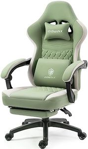 Dowinx Gaming Chair Breathable Fabric Computer Chair with Pocket Spring Cushion, Comfortable Office Chair with Gel Pad and Storage Bag,Massage Game Chair with Footrest,Green