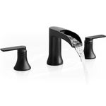 HOIGY Solid Brass Waterfall Bathtub Faucets, 3 Hole Matte Black Bathtub Faucet Set, 2 Handle High Flow Roman Tub Faucet Widespread 6-16 Inch Deck Mount