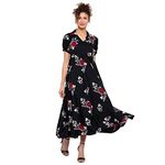 Indietoga Women's Plus Size Printed Fit and Flare Long Maxi Dress (10001262_Black Floral_4XL)