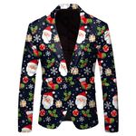 Men's Christmas Cardigans Ugly Xmas Sweaters Reindeer Snowflake Sweater Long Sleeve Open Front Casual Suit Jacket, Black, XX-Large