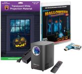 Reaper Brothers Halloween Digital Decoration Kit Includes 8 AtmosFX Video Effects for Halloween Plus HD Super Bright Projector and 48” x 72” Holographic Projection Screen