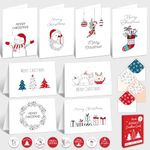 Decorably 16 Pack Minimalist Assorted Christmas Cards With Envelopes and Stickers - 8 Designs Printed Message Inside Xmas Cards with Envelopes, 5x7in Happy Holidays Cards with Envelopes, Holiday Cards