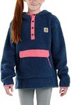 Carhartt Kid's CA9898 Long-Sleeve Fleece Quarter-Snap Sweatshirt - Girls, Dark Denim, X-Large