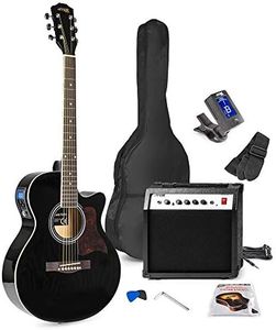 Beginner Electric Acoustic Guitar Kit with 40W Amp, Grand Auditorium Cutaway Body, Built-In LED Tuner & EQ, Gig Bag & Accessories - Max SHOWKIT Black