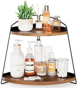 Puricon Corner Bathroom Counter Organizer, 2 Tier Corner Countertop Organizer Vanity Shelf, Wood Bathroom Organizers and Storage for Skincare -Brown