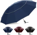 T2Raiwy 54 Inch Inverted Golf Umbrella for Rain, Automatic Windproof 12 Ribs Double Canopy Vented Reverse Folding Umbrella for Travel, UPF 50+ Compact Portable Upside Down Reflective Large Umbrellas (Blue)