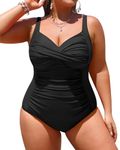 Yonique Women Plus Size One Piece Swimsuits Tummy Control Bathing Suits Twist Front Ruched Swimwear, Black, 18 Plus