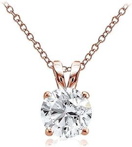 Hoops & Loops Rose Gold Flash Over Sterling Silver 2.75ct Cubic Zirconia 9mm Round Solitaire Necklace