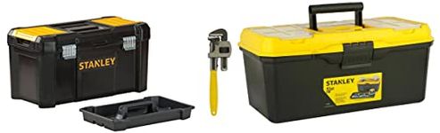 Stanley 71-642 12''/300mm Stilson Type Pipe Wrench & 1-71-949 16'' Plastic Organised Maestro Tool Box with Clear top lid (Yellow) & STST1-75515 12.5'' Essential Tool Box (Black and Yellow)