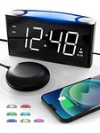 ROCAM Extra Loud Alarm Clock, Bedside Vibrating Alarm for Heavy Sleepers/Deaf/Hearing Impaired, Digital Clock 7 Color Night Light/DST/SNOOZE/Dimmer/2 USB Ports/Battery Backup-White