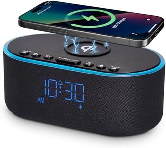 Odokee Wireless Charging Alarm Clock Radio: Qi Certified Fast Wireless Charger for iPhone Samsung - 10W Stereo Bluetooth Speaker - Dimmable Digital Clock with FM Radio for Bedroom Black