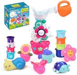 16 PCs Bath Toys for Toddlers, Flower Waterfall Water Station Garden Squirter Toys, Stacking Cups Watering Can, Bath Toy Organizer Included for Kids Toddlers