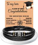 Graduation Gifts 2023 High School Leather Bracelets for Teen Boys Collgee Middle Senior Black Braided Cuff Bangle Son Grandson Boyfriend Brother Graduate Jewelry