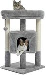 PAWZ Road Cat Tree Tower with Sisal Scratching Post, Cat Condo Large Plush Perch with a Dangling Ball for Small and Medium Cats 72cm Grey