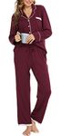 Vlazom Pyjamas Set for Women, Soft Two Pieces Pjs Sets Long Sleeve Button Down Tops and Pants Sleepwear Loungewear with Pockets,Wine Red,M