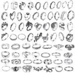 66 Pcs Vintage Silver Knuckle Rings Set for Women Teen Girls, Bohemian Stackable Finger Rings Adjustable Chunky Finger Stackable Midi Fashion Finger Silver Midi Rings Pack