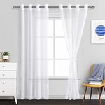 JIUZHEN White Sheer Curtains 90 Inches Long- Grommet Semi Transparent Window Drapes for Bedroom Living Room, Set of 2 Panels with Tiebacks, W52 x L90