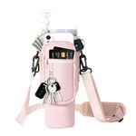 Water Bottle Carrier Bag, Water Bottle Holder with Clouds Straw Cover for 40oz Stanley Cup, Water Bottle Pouch with Adjustable Shoulder Strap & Phone Pocket for Travel Walking Hiking Gym(Pink)