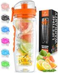 Zulay (34oz Capacity) Fruit Infuser Water Bottle With Sleeve - Anti-Slip Grip & Flip Top Lid Infused Water Bottles for Women & Men - Water Infusion Bottle - Sunrise Orange