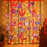 ZYOZIQUE Happy Diwali Party Decoration Supplies, Festival Of Lights Prop, Diwali Decorations Set - Paper Banner , Photo Booth Props & Rice Light (Pack Of 32)