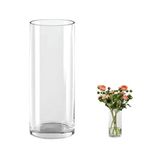 QEEYON Clear Glass Cylinder Vase 25cm Tall Large Glass Vase for flowers Thickened Crystal Flower Vase for Flowers Floral Arrangement for Centerpieces Living Room, Kitchen, Office, Wedding (25 x 10cm)