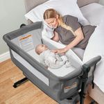 BIERUM Bassinet, 4 in 1 Baby Basinet, Bedside Bassinet for Baby, Height Adjustable Bassinet Bedside Sleeper with Lockable Wheels & Mosquito Nets, Large Storage Bag & Comfortable Mattresses Included.