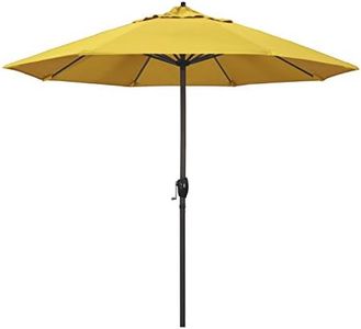 California Umbrella 9' Round Aluminum Market Umbrella, Crank Lift, Auto Tilt, Bronze Pole, Lemon Olefin