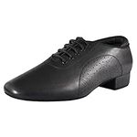 Men's Ballroom Dance Shoes Latin Salsa Dancing Black Breathable Leather Character Shoes, Black 9.5 M US