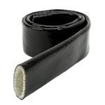 Heat Hose Fiberglass Wrap, Fire Proof Auto Fuel Line Wire Heat Sleeve, 1m Heat Shield Roll, Flexible Heat Shield Protectors Boots, Barrier Cover, Black (35mm ID)