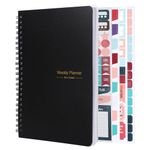 Weekly Planner Notebook, A5 To Do List Notebook 52 Weekly Goals Planner with Habit Tracker Daily Planner for Students School Work Productivity（Black）