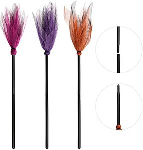 Jmkcoz 3 Pcs Halloween Witch Broom Plastic Witch Broomstick Kids Broom Cosplay Props for Halloween Costume Haunted House Decoration, Masquerade Show Dress Up Dance Party Supplies