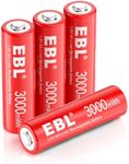 EBL Rechargeable AA Batteries, 4 Pack AA Lithium Batteries 1.5V 3000mWh High Capacity Double A Battery