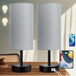 Bedside Lamps with USB Port - Touch Control Table Lamp for Bedroom 3 Way Dimmable Nightstand Lamp Set of 2 with Round Grey Fabric Shade for Living Room, Dorm, Home Office (Grey, 2 Pack)